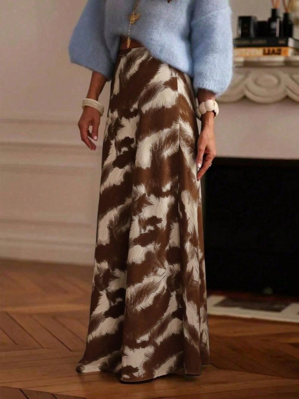 Brown Casual Women's Bohemian Style Long Skirt